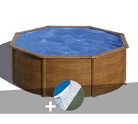 Kit piscine acier aspect bois Gré Pacific ronde 3,70 x 1,22 m + Tapis de sol