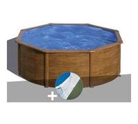 Kit piscine acier aspect bois Gré Pacific ronde 3,70 x 1,22 m + Tapis de sol Bois