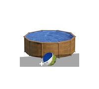 Kit piscine acier aspect bois Gré Pacific ronde 4,80 x 1,22 m + Bâche à bulles