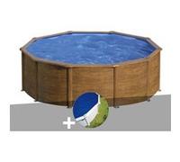 Kit piscine acier aspect bois Gré Pacific ronde 4,80 x 1,22 m + Bâche à bulles
