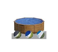 Kit piscine acier aspect bois Gré Pacific ronde 4,80 x 1,22 m + Bâche d'hivernage + Bâche à bulles + Tapis de sol