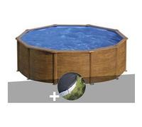Kit piscine acier aspect bois Gré Pacific ronde 4,80 x 1,22 m + Bâche d'hivernage