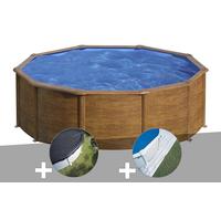 Kit piscine acier aspect bois Gré Pacific ronde 4,80 x 1,22 m + Bâche d'hivernage + Tapis de sol