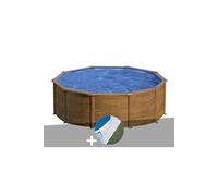 Kit piscine acier aspect bois Gré Pacific ronde 4,80 x 1,22 m + Tapis de sol