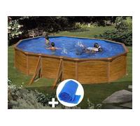 Kit piscine acier aspect bois Gré Sicilia ovale 5,27 x 3,27 x 1,22 m + Bâche à bulles