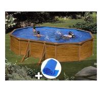 Kit piscine acier aspect bois Gré Sicilia ovale 5,27 x 3,27 x 1,22 m + Bâche à bulles