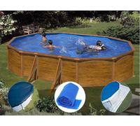 Kit piscine acier aspect bois Gré Sicilia ovale 5,27 x 3,27 x 1,22 m + Bâche hiver + Bâche à bulles + Tapis de sol