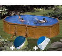 Kit piscine acier aspect bois Gré Sicilia ovale 5,27 x 3,27 x 1,22 m + Bâche hiver + Tapis de sol