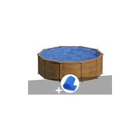 Kit piscine acier aspect bois Gré Sicilia ronde 3,20 x 1,22 m + Bâche à bulles
