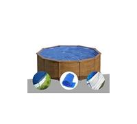 Kit piscine acier aspect bois Gré Sicilia ronde 3,20 x 1,22 m + Bâche hiver + Bâche à bulles + Tapis de sol