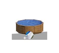 Kit piscine acier aspect bois Gré Sicilia ronde 3,20 x 1,22 m + Tapis de sol Bois