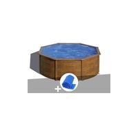 Kit piscine acier aspect bois Gré Sicilia ronde 3,70 x 1,22 m + Bâche à bulles