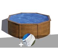 Kit piscine acier aspect bois Gré Sicilia ronde 3,70 x 1,22 m + Tapis de sol