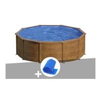 Kit piscine acier aspect bois Gré Sicilia ronde 4,80 x 1,22 m + Bâche à bulles