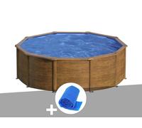 Kit piscine acier aspect bois Gré Sicilia ronde 4,80 x 1,22 m + Bâche à bulles