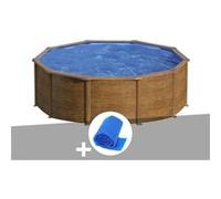 Kit piscine acier aspect bois Gré Sicilia ronde 4,80 x 1,22 m + Bâche à bulles