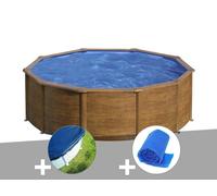 Kit piscine acier aspect bois Gré Sicilia ronde 4,80 x 1,22 m + Bâche hiver + Bâche à bulles
