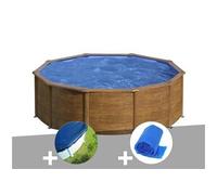 Kit piscine acier aspect bois Gré Sicilia ronde 4,80 x 1,22 m + Bâche hiver + Bâche à bulles