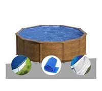 Kit piscine acier aspect bois Gré Sicilia ronde 4,80 x 1,22 m + Bâche hiver + Bâche à bulles + Tapis de sol