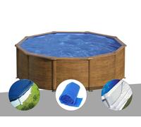 Kit piscine acier aspect bois Gré Sicilia ronde 4,80 x 1,22 m + Bâche hiver + Bâche à bulles + Tapis de sol