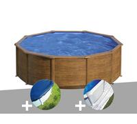 Kit piscine acier aspect bois Gré Sicilia ronde 4,80 x 1,22 m + Bâche hiver + Tapis de sol
