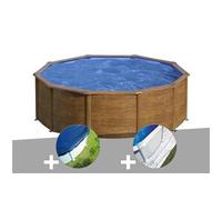 Kit piscine acier aspect bois Gré Sicilia ronde 4,80 x 1,22 m + Bâche hiver + Tapis de sol