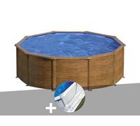 Kit piscine acier aspect bois Gré Sicilia ronde 4,80 x 1,22 m + Tapis de sol