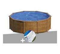 Kit piscine acier aspect bois Gré Sicilia ronde 4,80 x 1,22 m + Tapis de sol
