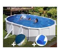 Kit piscine acier blanc Gré Atlantis ovale 5,27 x 3,27 x 1,32 m + Bâche hiver + Bâche à bulles Blanc G
