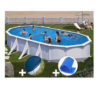 Kit piscine acier blanc Gré Atlantis ovale 8,15 x 4,90 x 1,32 m + Bâche hiver + Bâche à bulles