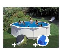 Kit piscine acier blanc Gré Atlantis ronde 4,80 x 1,32 m + Bâche hiver + Bâche à bulles