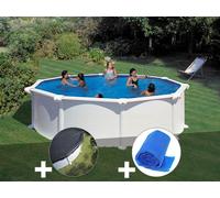 Kit piscine acier blanc Gré Atlantis ronde 4,80 x 1,32 m + Bâche hiver + Bâche à bulles Blanc