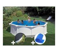 Kit piscine acier blanc Gré Atlantis ronde 4,80 x 1,32 m + Bâche hiver + Bâche à bulles Blanc G