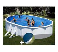 Kit piscine acier blanc Gré Bora Bora ovale 6,34 x 3,99 x 1,22 m + Bâche hiver