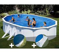 Kit piscine acier blanc Gré Bora Bora ovale 6,34 x 3,99 x 1,22 m + Bâche hiver + Tapis de sol