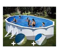 Kit piscine acier blanc Gré Bora Bora ovale 6,34 x 3,99 x 1,22 m + Bâche hiver + Tapis de sol Blanc G