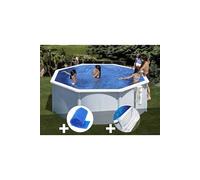 Kit piscine acier blanc Gré Bora Bora ronde 3,20 x 1,22 m + Bâche hiver + Tapis de sol