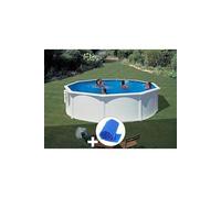 Kit piscine acier blanc Gré Bora Bora ronde 3,70 x 1,22 m + Bâche à bulles Blanc G