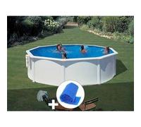 Kit piscine acier blanc Gré Bora Bora ronde 3,70 x 1,22 m + Bâche à bulles Blanc G