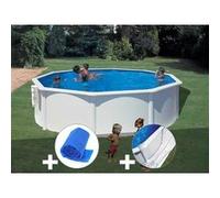 Kit piscine acier blanc Gré Bora Bora ronde 4,80 x 1,22 m + Bâche à bulles + Tapis de sol Blanc G
