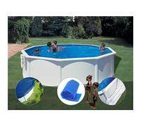 Kit piscine acier blanc Gré Bora Bora ronde 4,80 x 1,22 m + Bâche hiver + Bâche à bulles + Tapis de sol Blanc