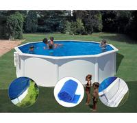 Kit piscine acier blanc Gré Bora Bora ronde 4,80 x 1,22 m + Bâche hiver + Bâche à bulles + Tapis de sol