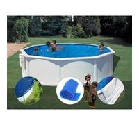Kit piscine acier blanc Gré Bora Bora ronde 4,80 x 1,22 m + Bâche hiver + Bâche à bulles + Tapis de sol
