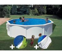Kit piscine acier blanc Gré Bora Bora ronde 4,80 x 1,22 m + Bâche hiver + Tapis de sol