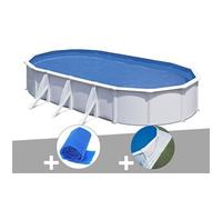 Kit piscine acier blanc Gré Fidji ovale 5,27 x 3,27 x 1,22 m + Bâche à bulles + Tapis de sol