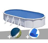 Kit piscine acier blanc Gré Fidji ovale 5,27 x 3,27 x 1,22 m + Bâche hiver + Bâche à bulles