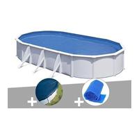 Kit piscine acier blanc Gré Fidji ovale 5,27 x 3,27 x 1,22 m + Bâche hiver + Bâche à bulles