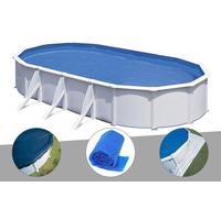Kit piscine acier blanc Gré Fidji ovale 6,34 x 3,99 x 1,22 m + Bâche hiver + Bâche à bulles + Tapis de sol