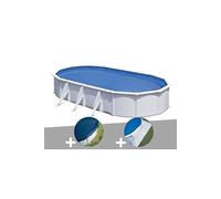 Kit piscine acier blanc Gré Fidji ovale 7,44 x 3,99 x 1,22 m + Bâche hiver + Tapis de sol