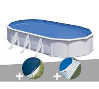 Kit piscine acier blanc Gré Fidji ovale 7,44 x 3,99 x 1,22 m + Bâche hiver + Tapis de sol